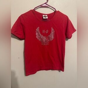 Y2K Vintage Harley-Davidson Women’s Red Crop Shirt W/beaded Eagle Size Large